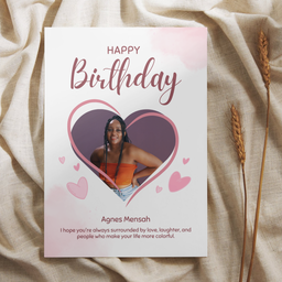 Pink Heart Photo Birthday Card