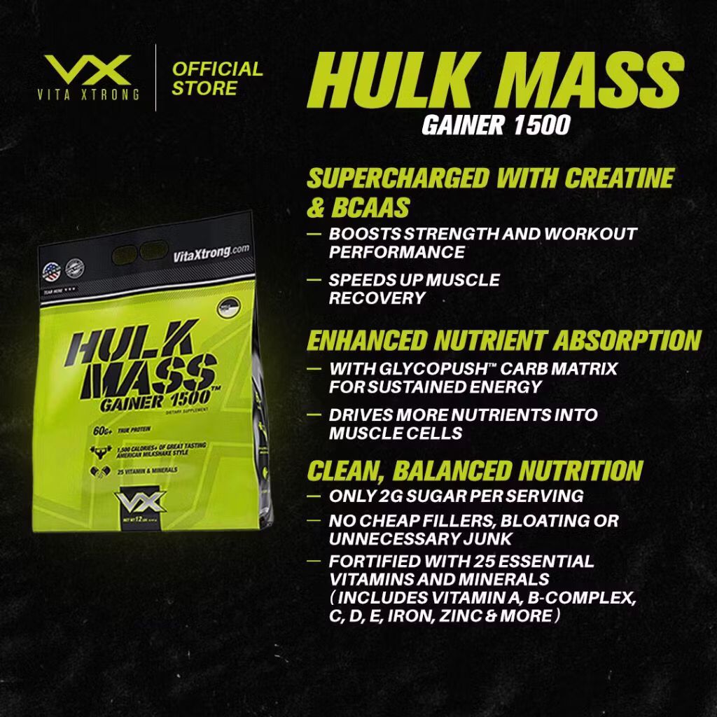 [EXP: 03/03/2026] VitaXtrong Hulk Mass Gainer 1500 – (12lbs / 5.4kg) Clearance Sale [VX]_1