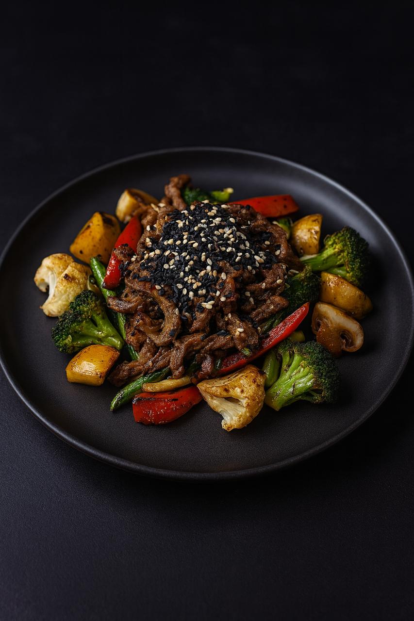 Tiras de carne con mix de vegetales