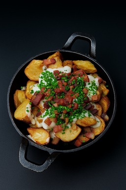 Papas al horno con panceta y salsa de queso