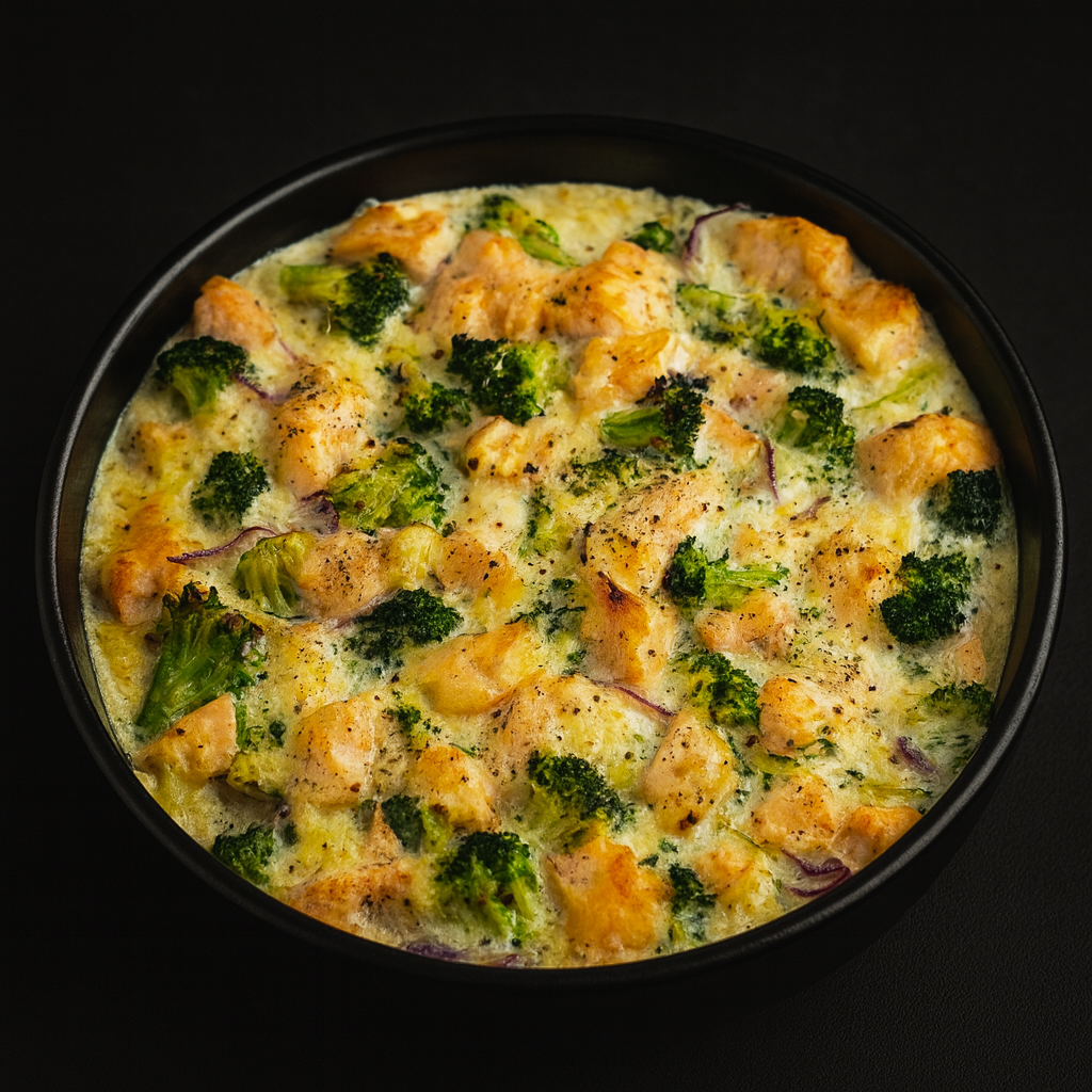 Запеканка с форелью, брокколи и сыром