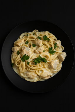 Паста итальянская с ломтиками куриной грудки в сливочном соусе Альфредо на основе чеснока, тимьяна и пармезана