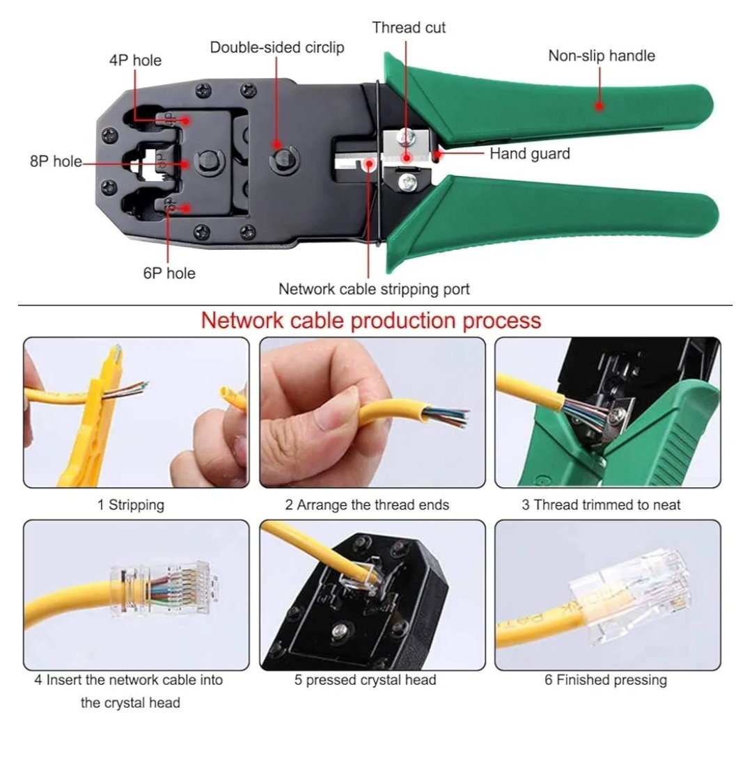 Professional Network Tool Kit Crimping Tool RJ45, Computer Maintenance Kit Network LAN Cable Tester 9 in 1 Repair Tools Pliers Crimping Tool Plug Ethernet with Case_5