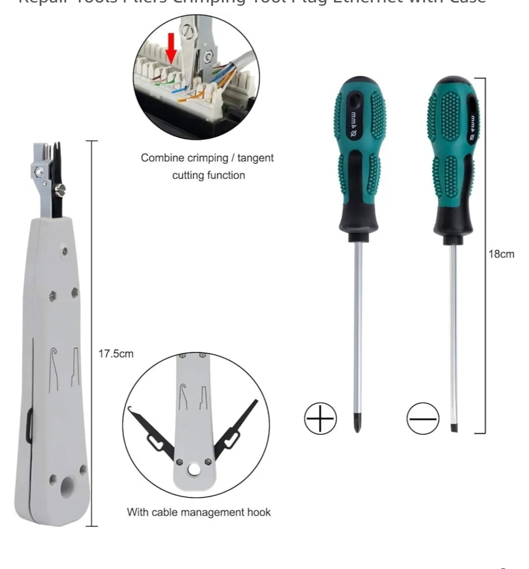 Professional Network Tool Kit Crimping Tool RJ45, Computer Maintenance Kit Network LAN Cable Tester 9 in 1 Repair Tools Pliers Crimping Tool Plug Ethernet with Case_2