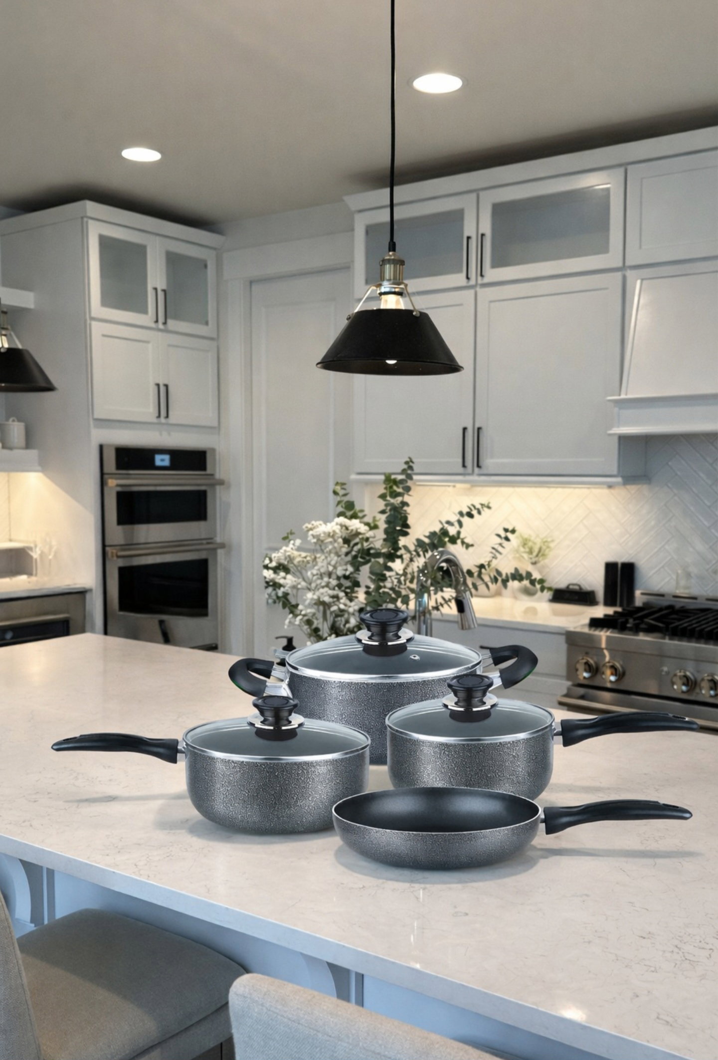 Brentwood BPS-207G 7-Piece Non-Stick Aluminum Cookware Set, Granite _1