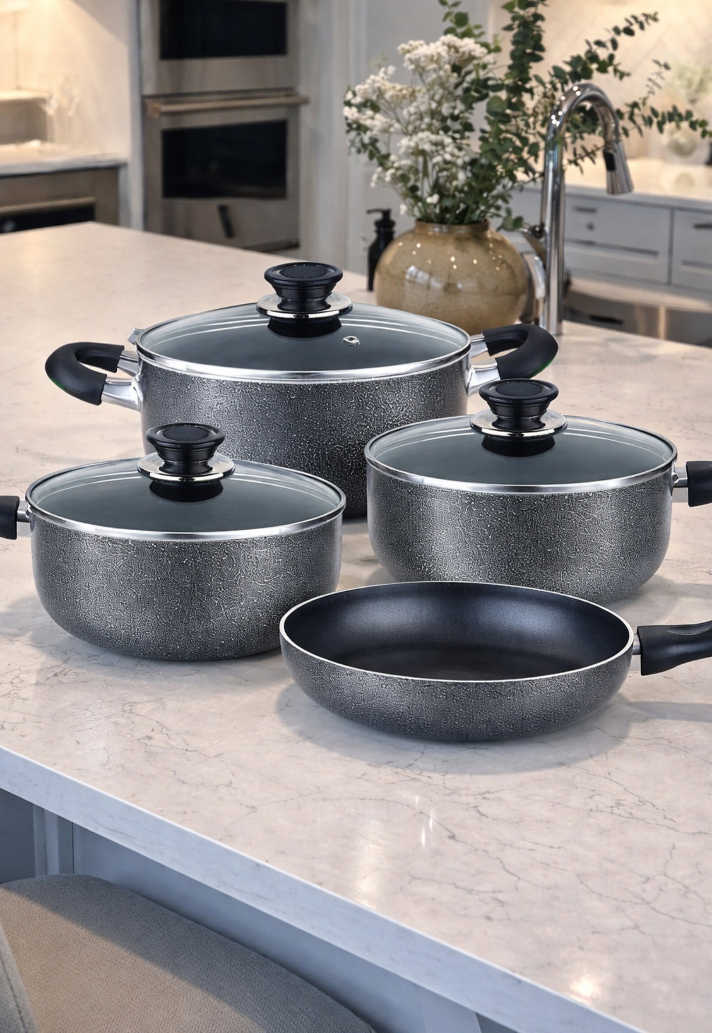 Brentwood BPS-207G 7-Piece Non-Stick Aluminum Cookware Set, Granite 