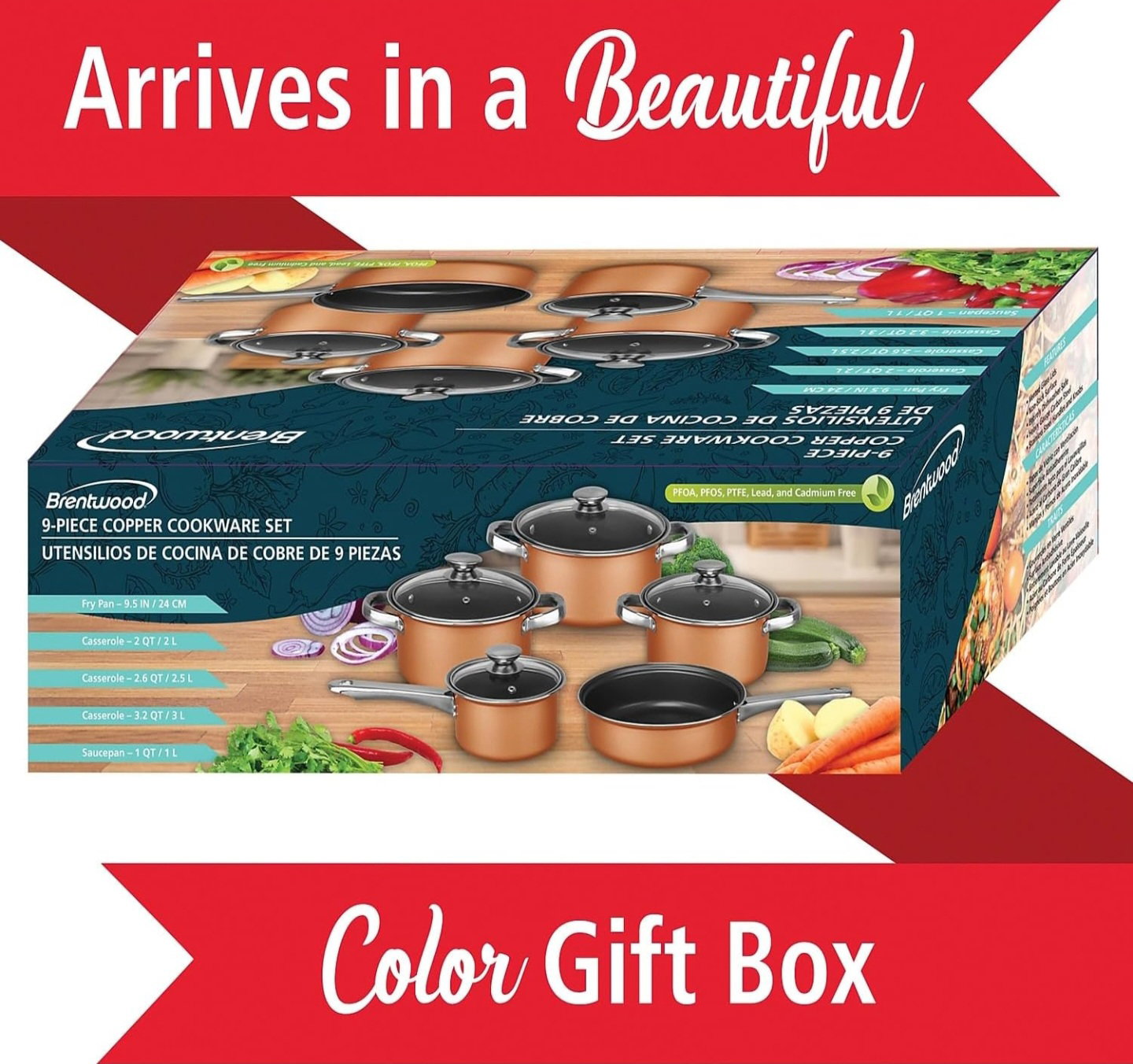 Brentwood 9 Piece Aluminum Non Stick Cookware Set in Copper_11