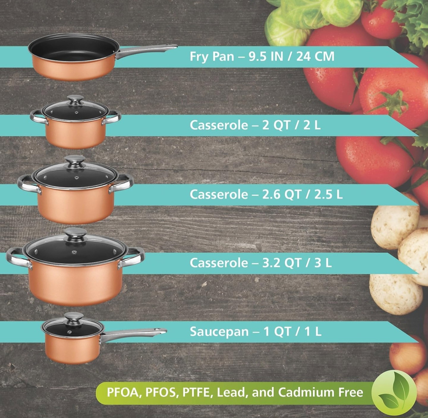 Brentwood 9 Piece Aluminum Non Stick Cookware Set in Copper_7