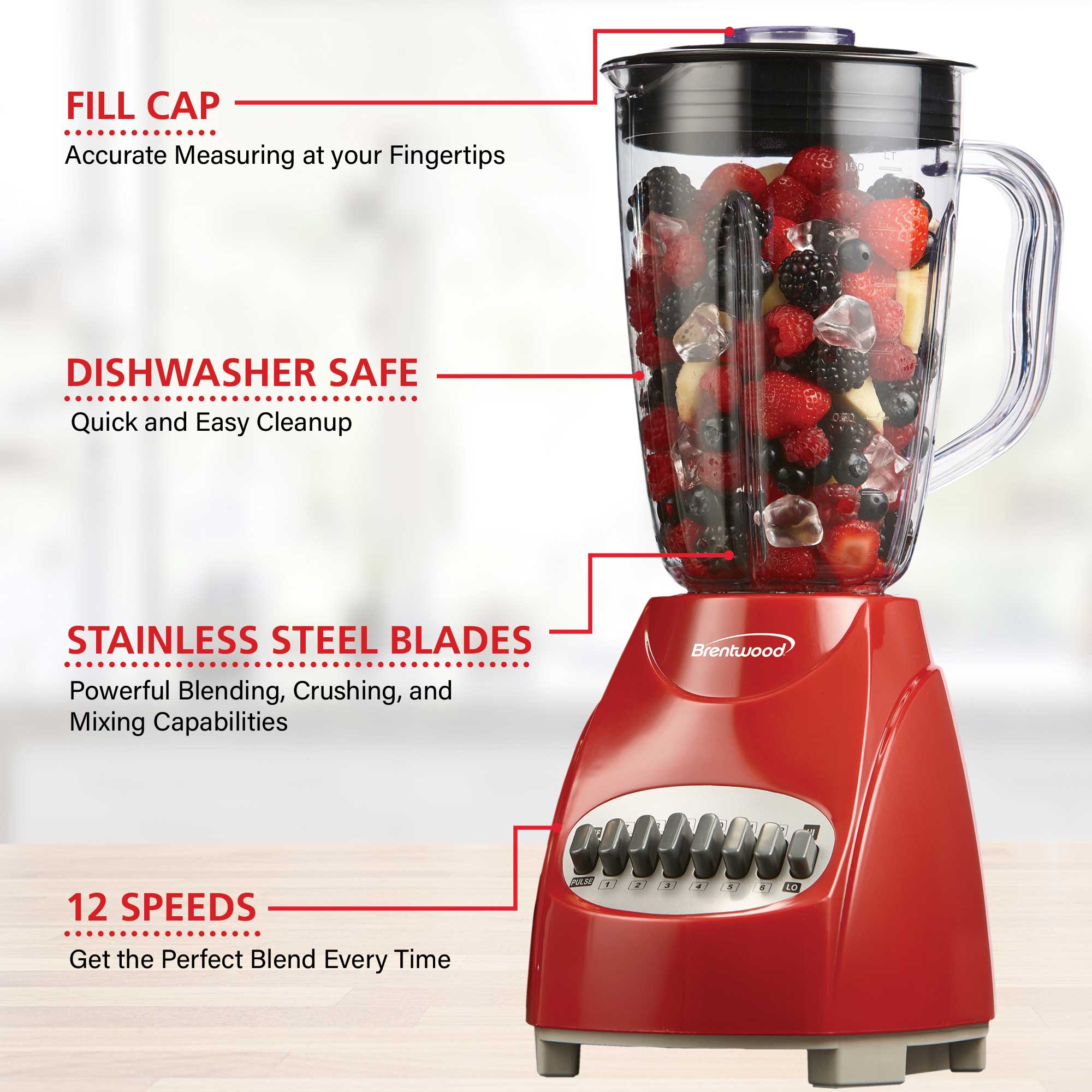 Brentwood JB-220R 12-Speed + Pulse Blender_3