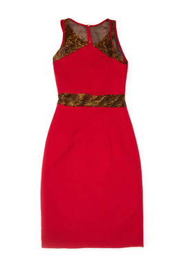 Vestido Rojo Elegante con Detalles Dorados - Size S