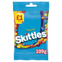 Skittles Vegan Chewy Sweets Tropical Fruit Flavoured Treat Bag 109g