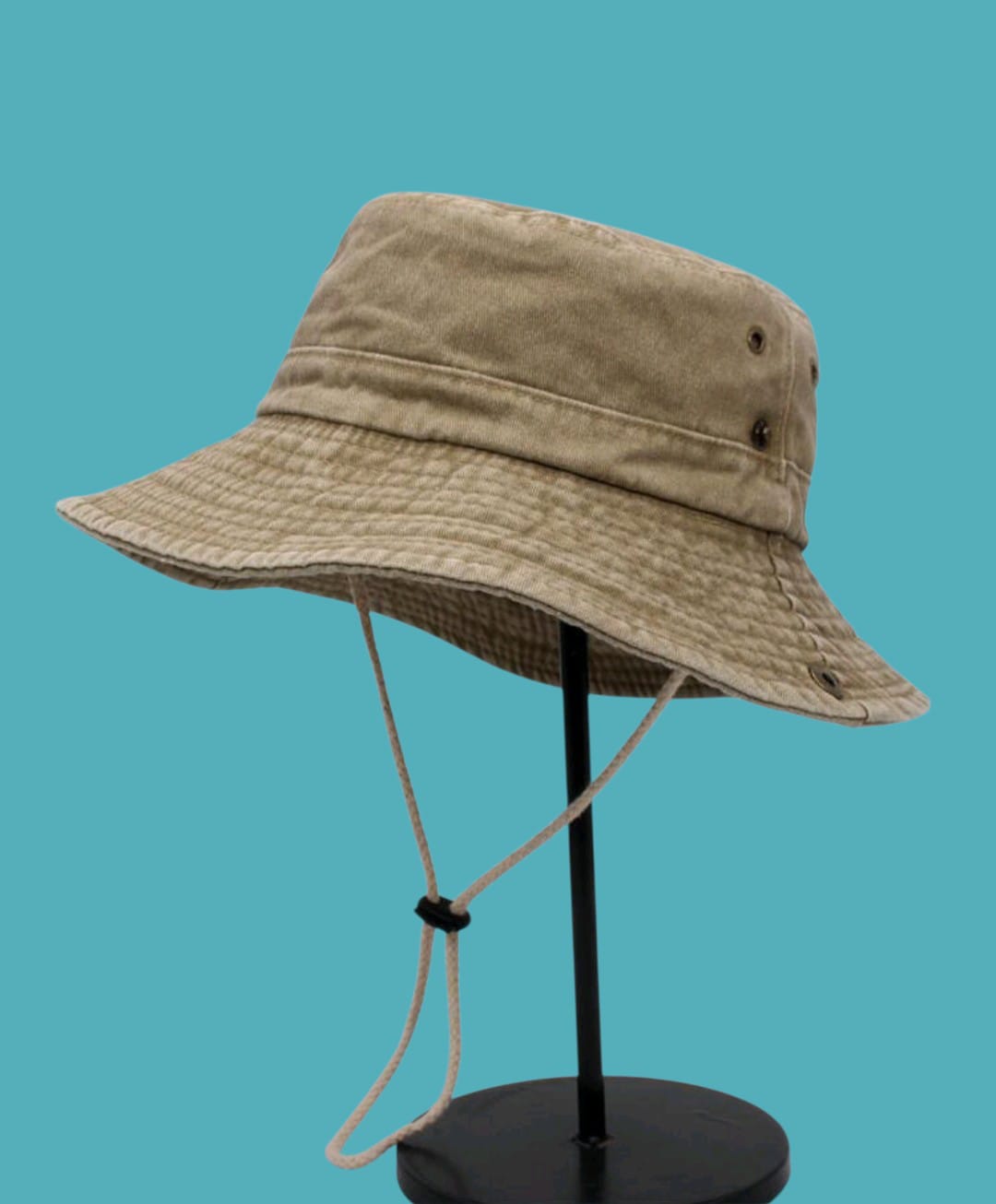 Khaki Cotton Bucket Hat with String_0