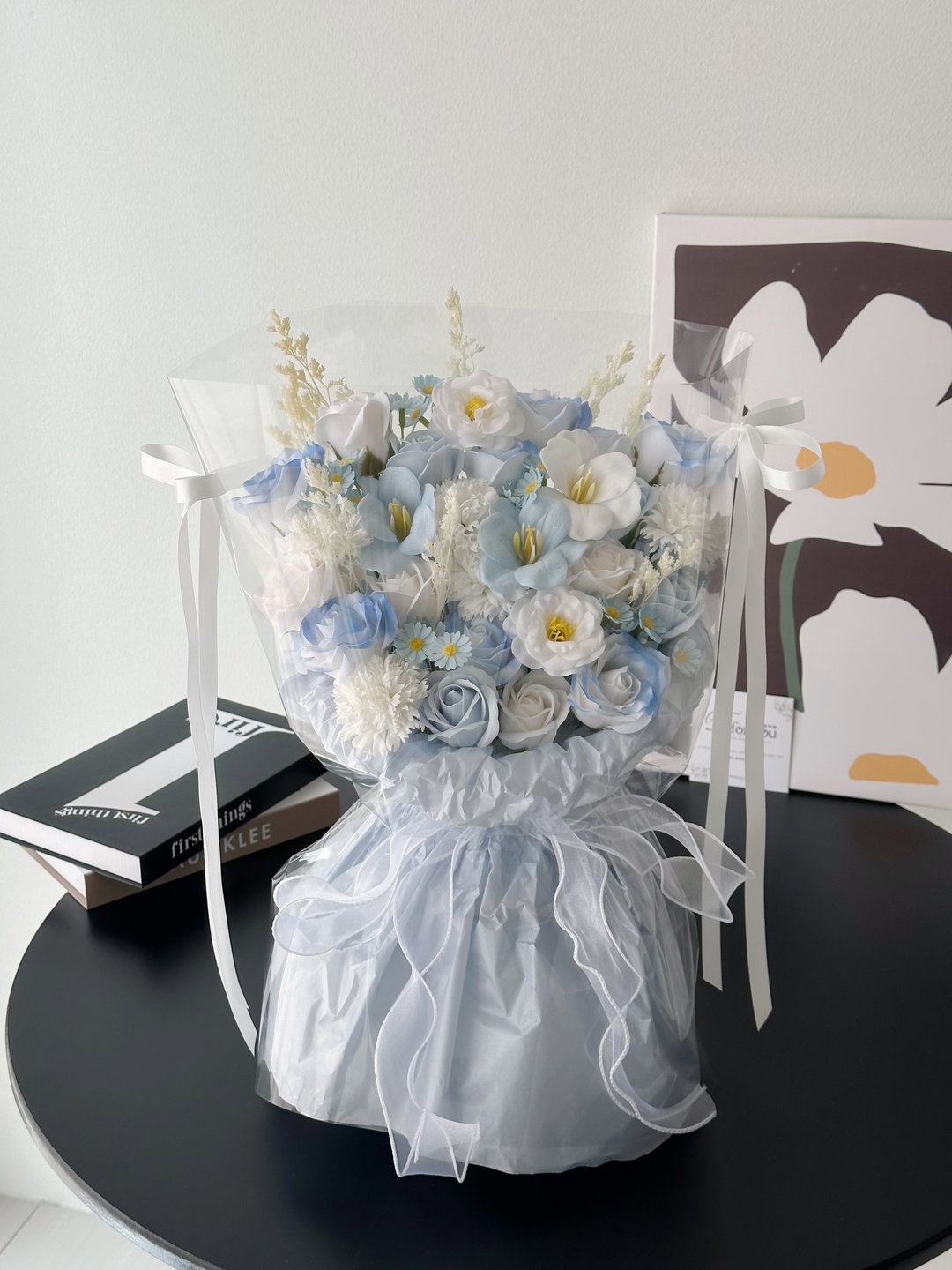 Blue White Soap Flower Mixed Transparent Bouquet 