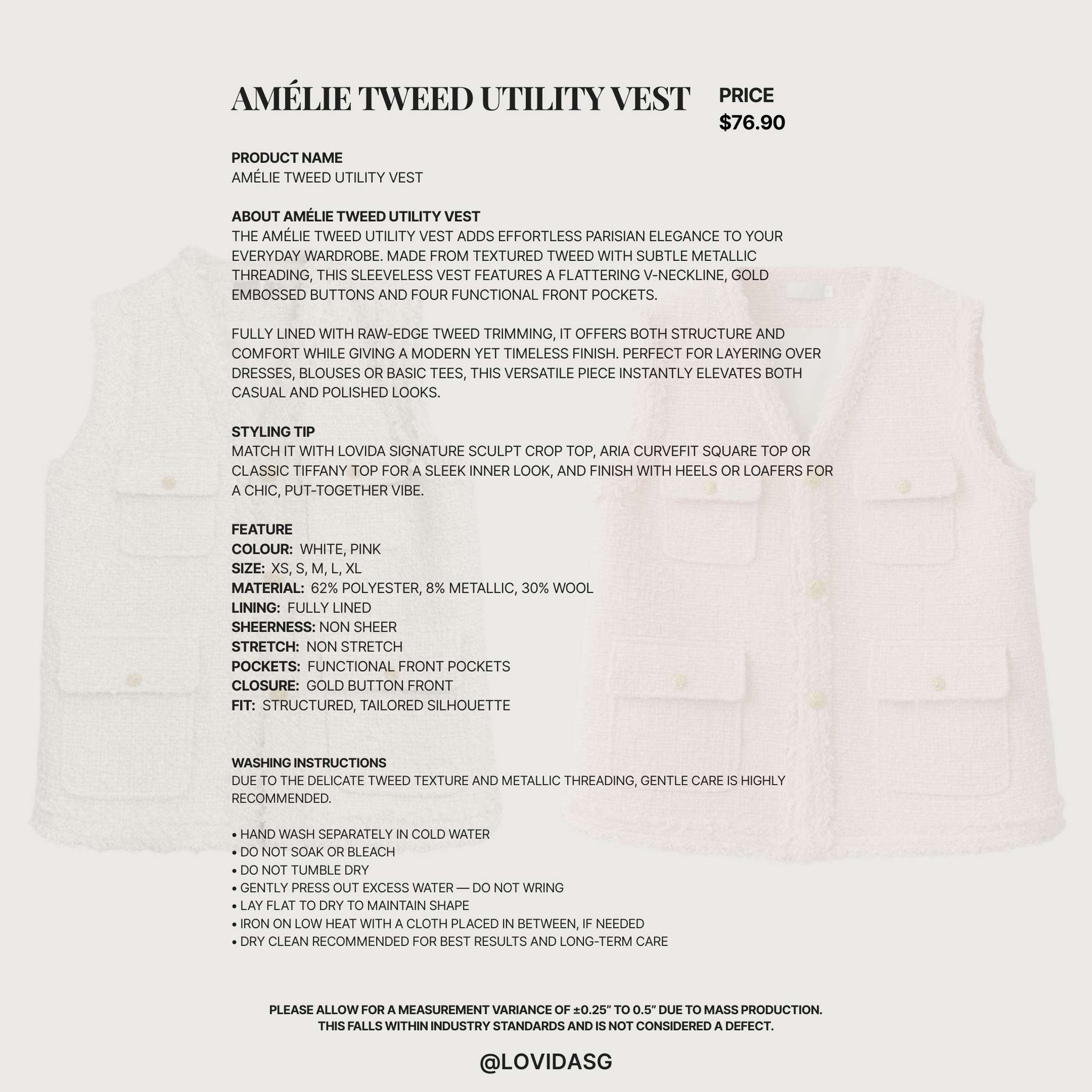 AMELIE TWEED UTILITY VEST | PINK  _1