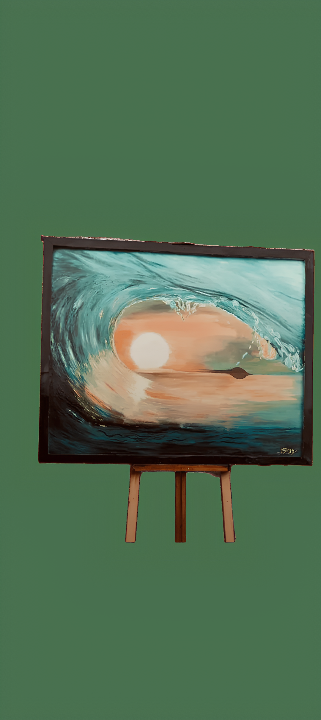 Quadro, mar cristalino com ondas e sol
