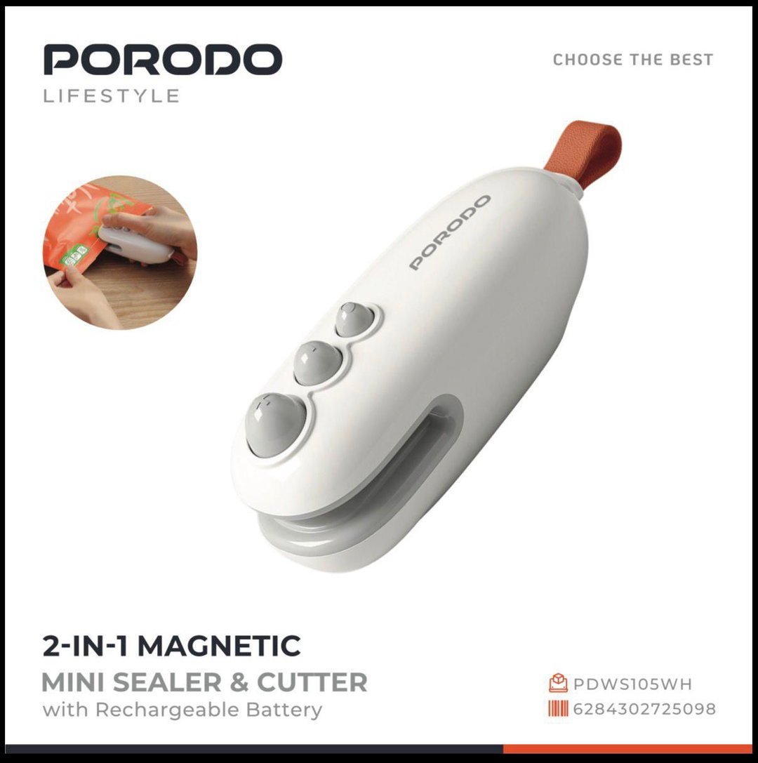 Porodo Lifestyle 2-In-1 Magnetic Mini Sealer & Cutter With Rechargeable Battery