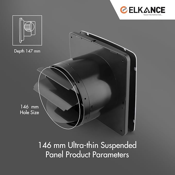 ELKANCE Canon Metal 150mm (6 Inches) Axial Exhaust Fan | BLDC Motor | 7W, 2400 RPM | Ideal for Modern Kitchen, Bathroom & Office | ABS PP Plastic Body | Premium Stainless Steel Front Panel _12