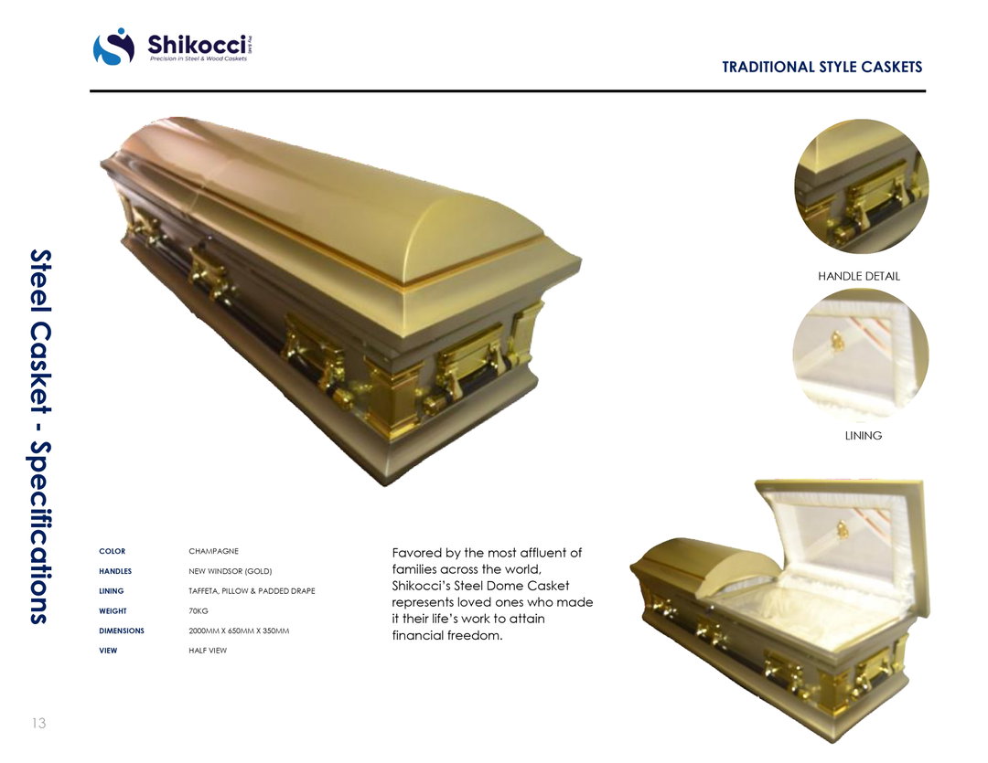 20 Gauge Steel Dome Casket (1/2 View)