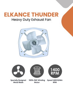 ELKANCE Industrial Heavy-Duty Exhaust Fan | 1400 RPM | Superior Ventilation for Industrial, Commercial & Home Use (Glacier Grey)