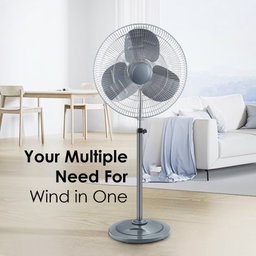 Elkance 500mm Typhoon Pedestal Oscillating Fan for home | Double Ball Bearing Powerful Motor, 32-feet Air Delivery |3-Speed Control, High Speed Stand Fan | Metal Body, Telescopic Arrangement