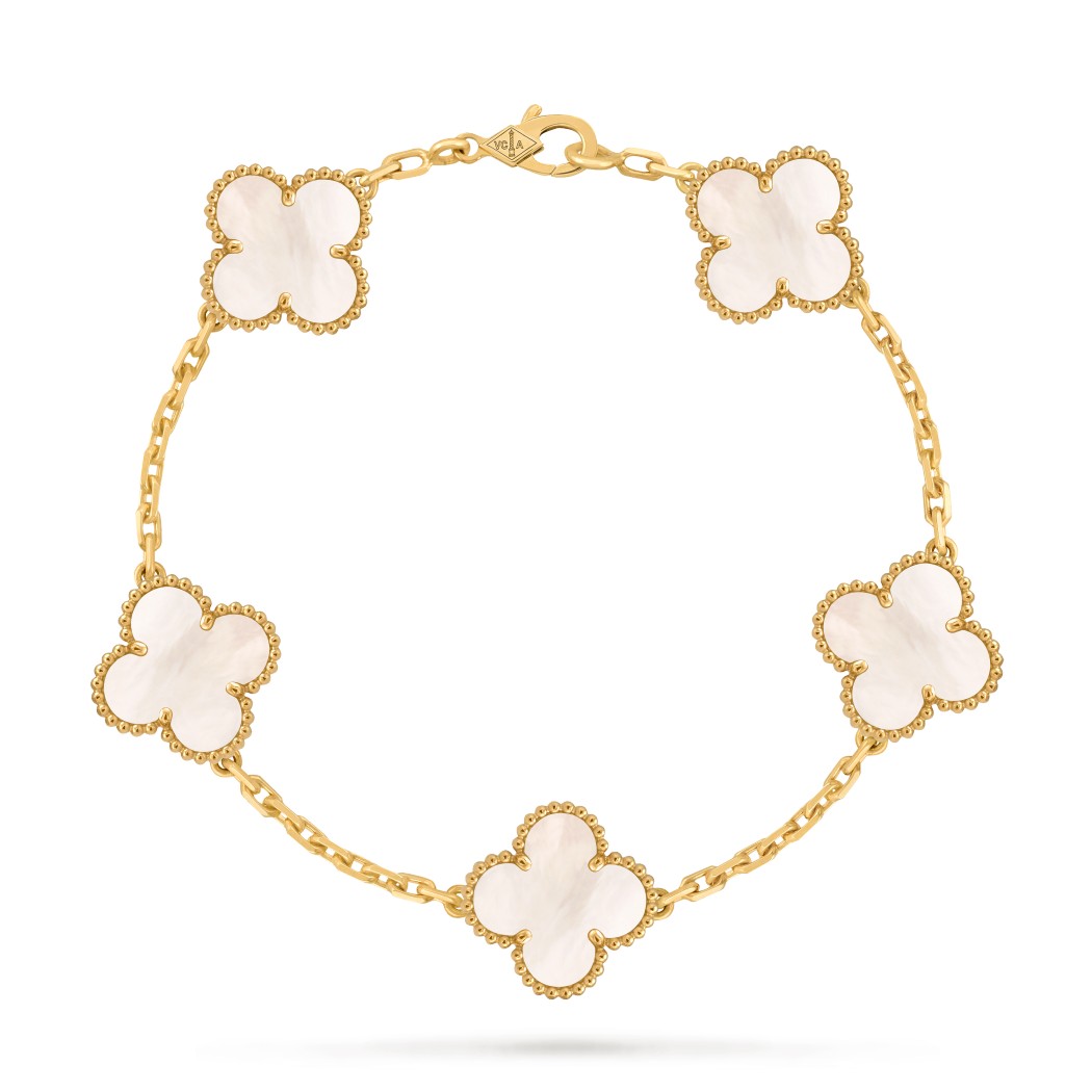 Bracelete 5 flores pedra branca _1