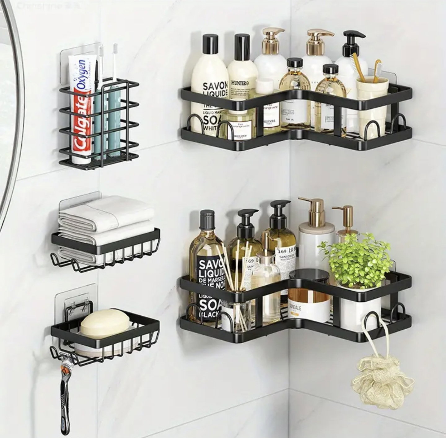 5 Pieces Corner Shower Caddy, Shower Space Saver