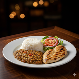 Arroz menestra y pechuga de pollo