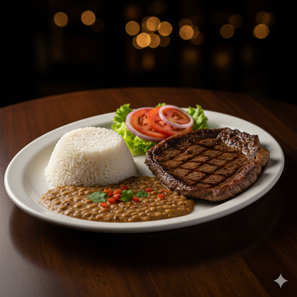 Arroz con menestra y carne