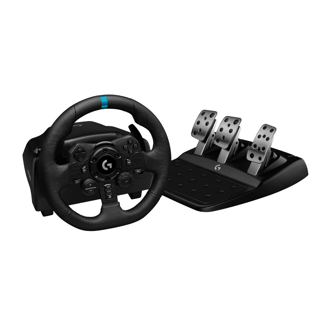 Volante e pedais Logitech G923 para jogos, TRUEFORCE com Force Feedback de até 1000 Hz, compatível com PS5, PS4, PC e Mac, em couro legítimo - Preto
