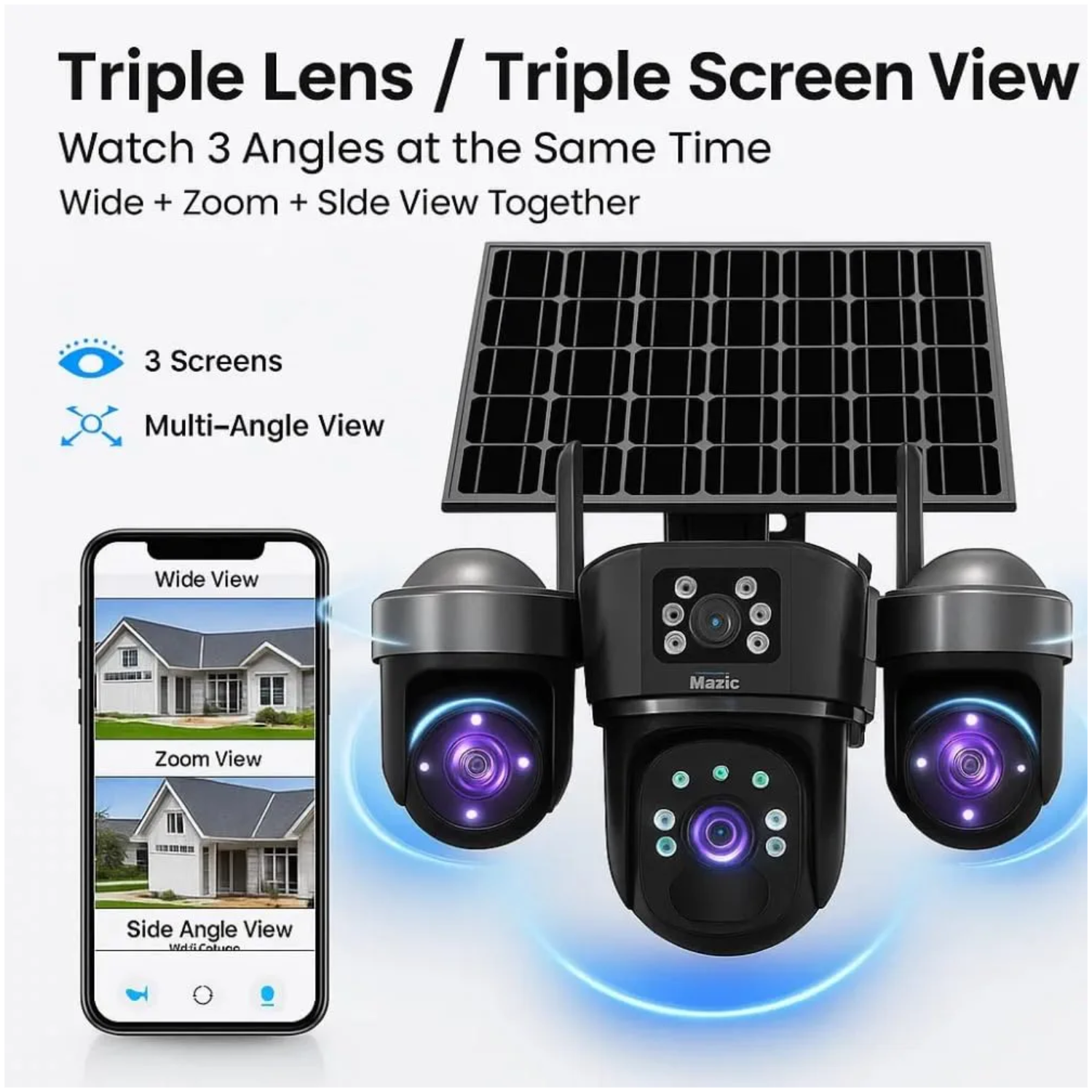 V380 Pro/Sky Vision Ultra HD Triple Lens PTZ Solar Camera, V8 model. _4