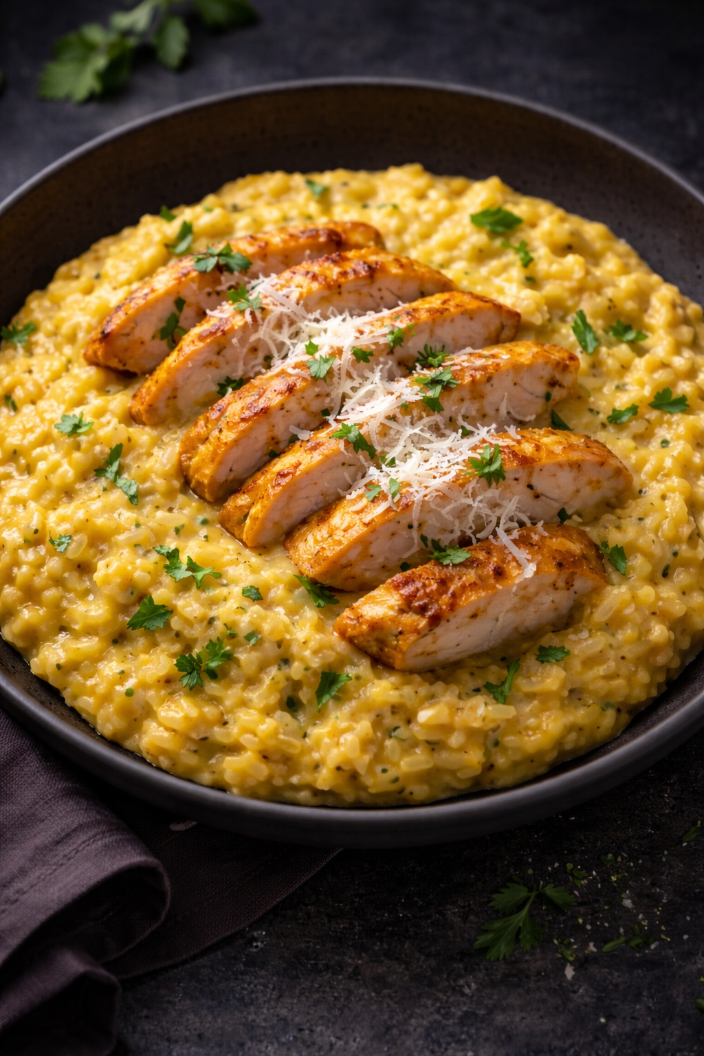 Ризотто с карри и ломтиками куриной грудки_0