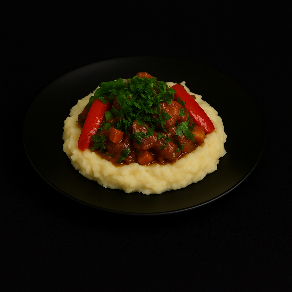 Гуляш венгерский с овощами, картофельным пюре_0