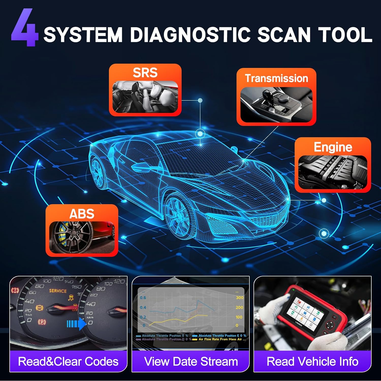 LAUNCH CRP129I V2.0 - Scanner OBD2 4 Systèmes | 12 Réinitialisations Service | Diagnostic Moteur/Boîte/ABS/Airbag | Mise à Jour Gratuite Illimitée_1