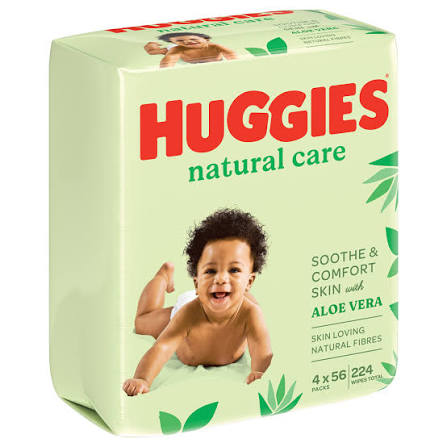 Huggies Baby Wipes 4 X 56's Natural Care)