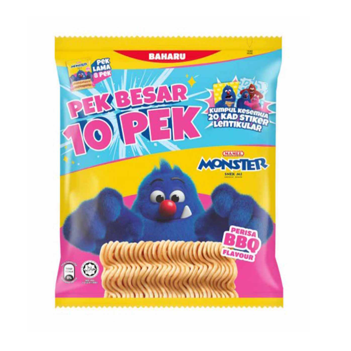 Mamee Monster Noodle Snacks BBQ Flavour Family Pack 25g x 10_0