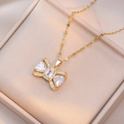 Collier Noeud Papillon de couleur or en acier inoxydable 