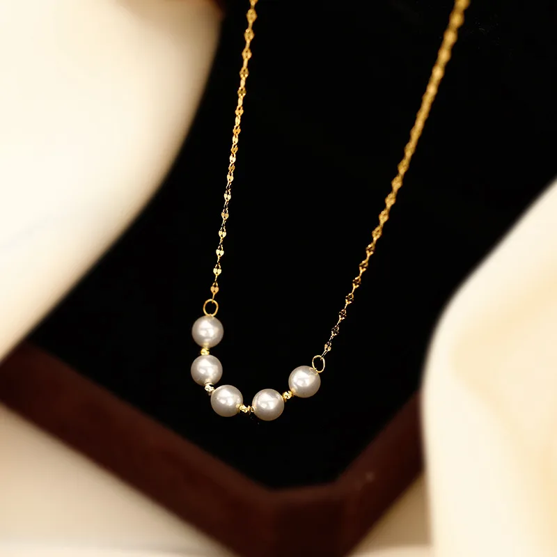 Collier avec perle blanche,en acier inoxydable _0