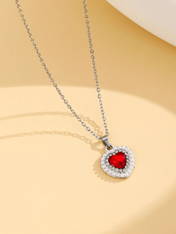 Collier argenté pierre Rouge