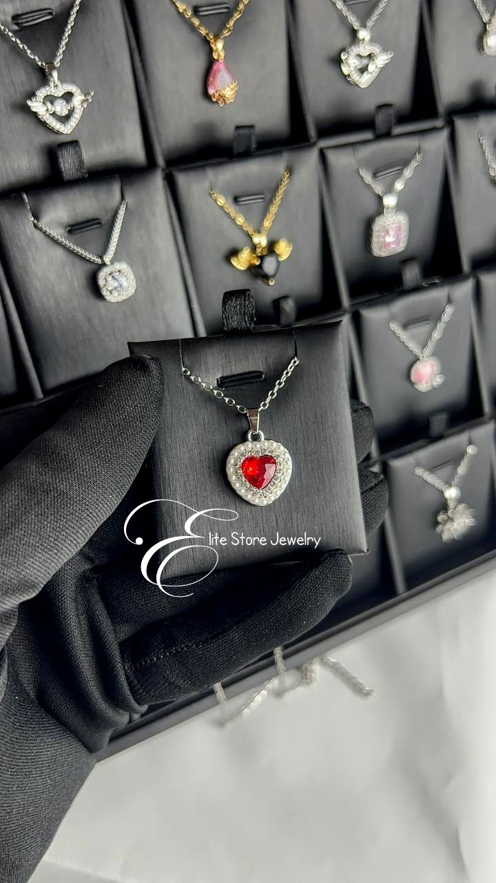 Collier argenté pierre Rouge_1