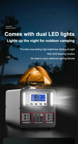 Portable 288000mAh Super Large Capacity Power Station 220V/500W Multi-Function Outdoor Solar Generator With Solar Charging Board Heavy Duty Outdoor Generator For Travel Camping Home Emergency Power Bank (vendor 2)