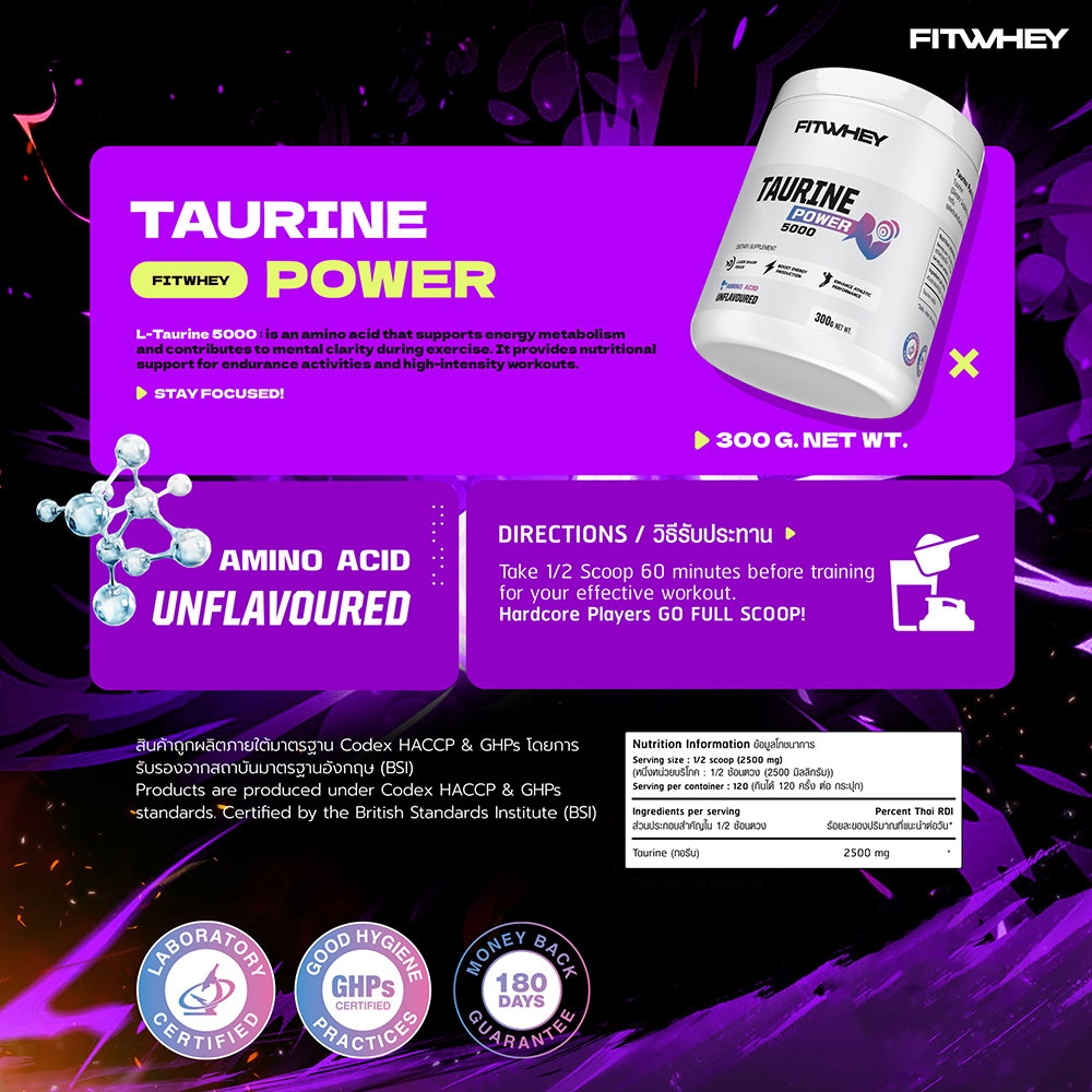 FITWHEY Taurine 5000 Pure Powder 300g | No Stim Endurance & Focus | Intra-Workout Support_7