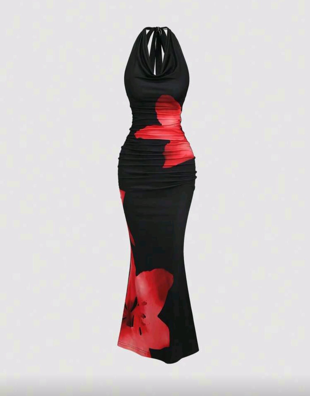 Black Cowl Neck with Red flower print  