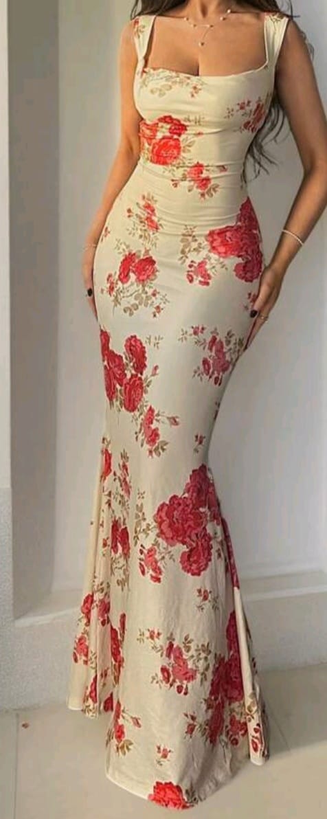 Cream Dress with Red Floral_0