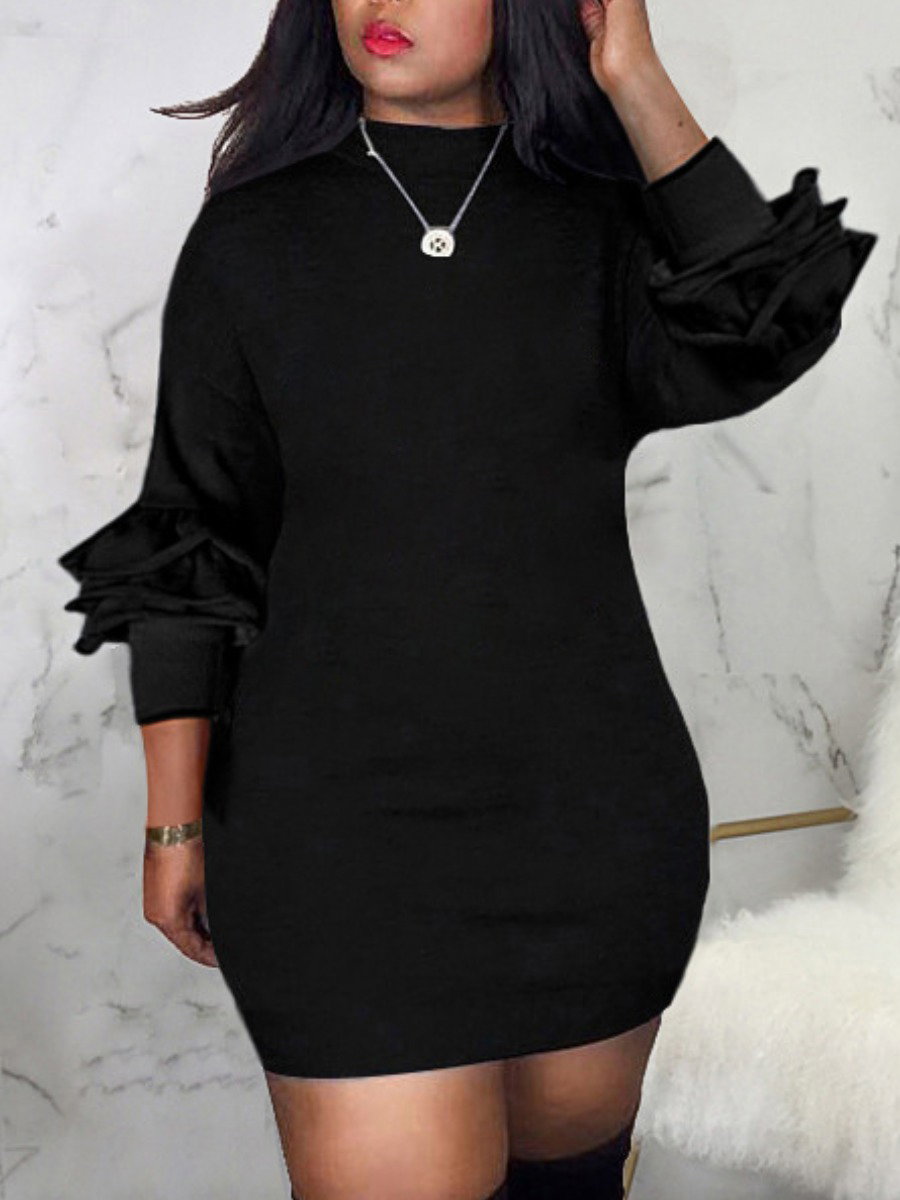 Ruffle Solid Mini Dress_0