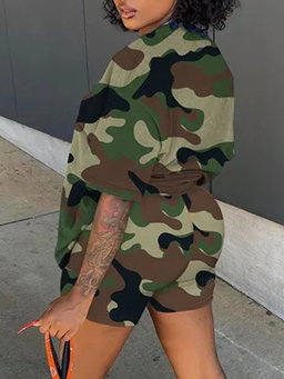  Camo Short Sleeve Two-piece Shorts Set