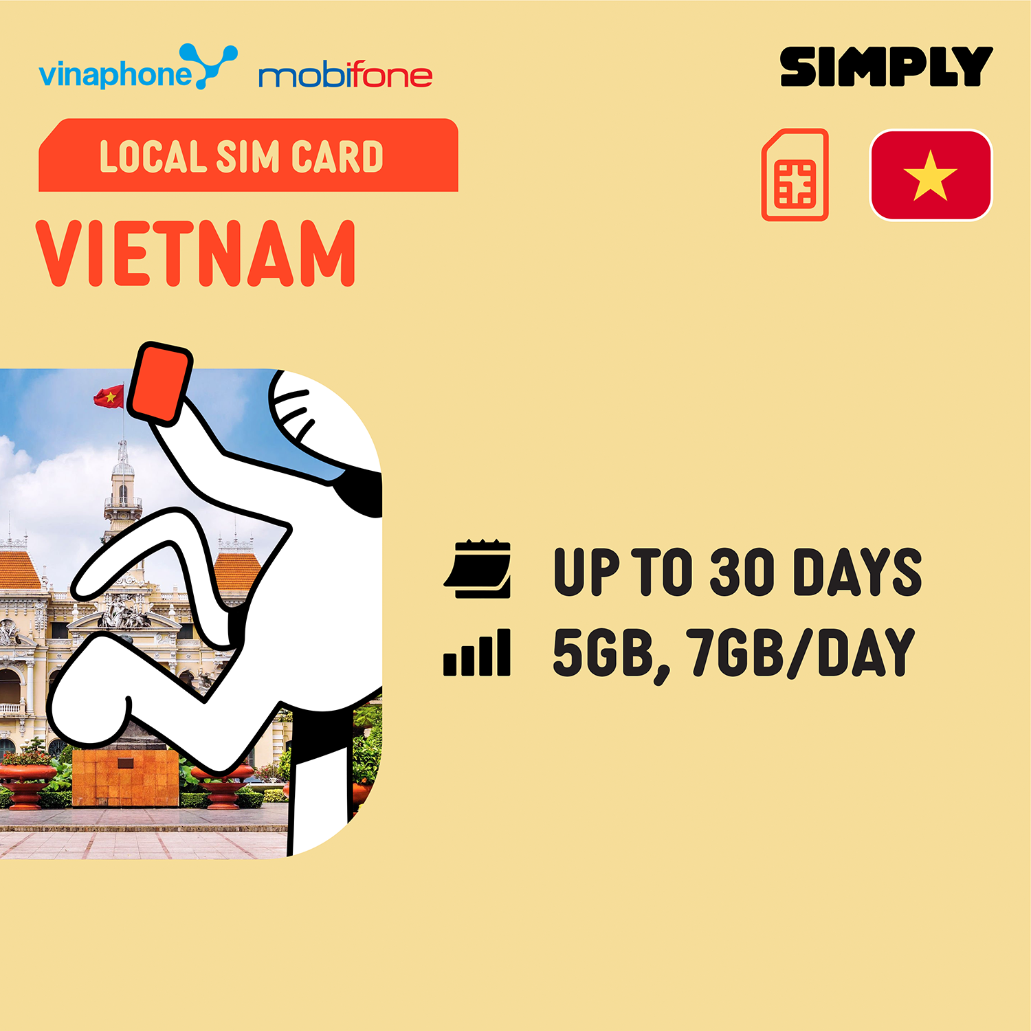 SIMPLY Vietnam (Mobifone/Vinaphone) SIM | Up to 30 Days - Daily 5GB-7GB/Day_0