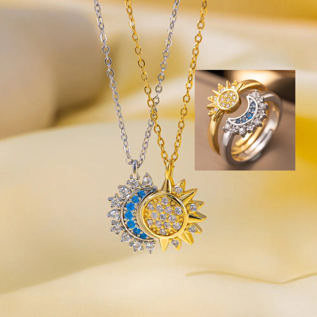 Jeu Collier et bague pour couple Lune et Soleil _0