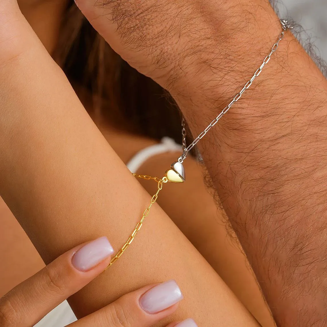 Bracelet couple cœur or et argent _0