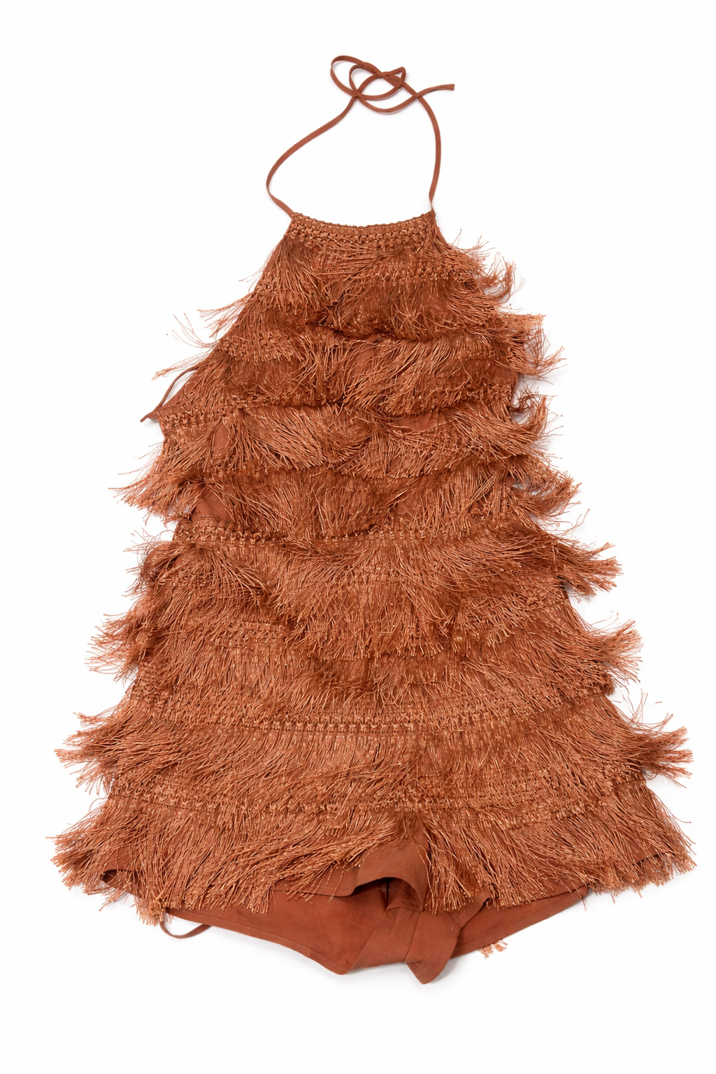 Vestido Halter con Flecos en Tono Terracota - Size L_0