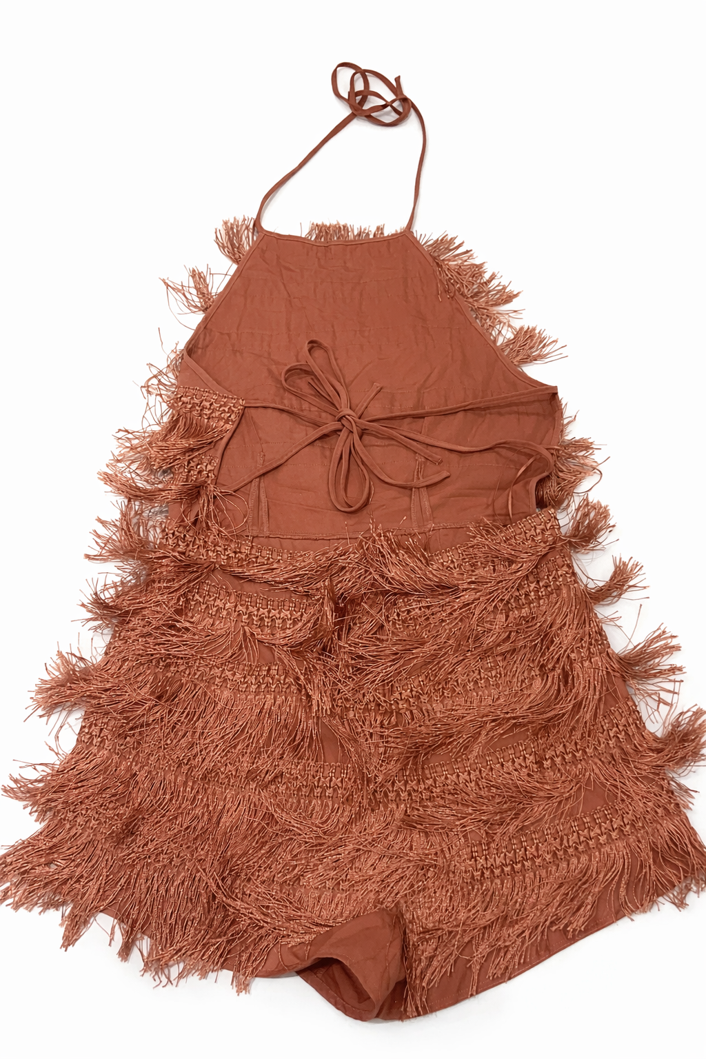 Vestido Halter con Flecos en Tono Terracota - Size L_1